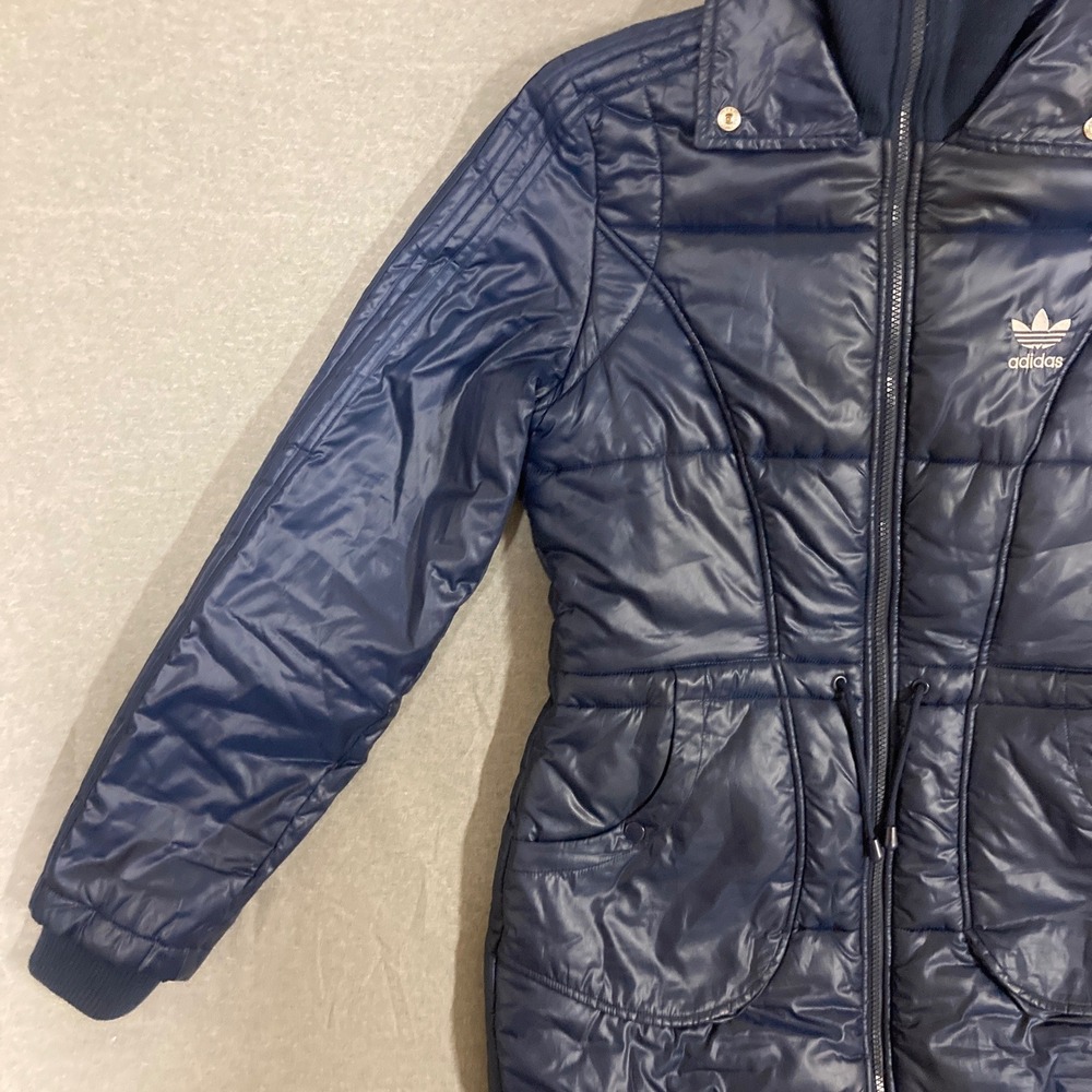 Adidas Originals Navy Blue Puffer Jacket Longline Trefoil Logo 608525 Womens M - Picture 4 of 15
